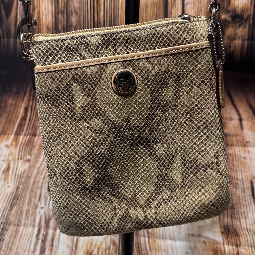 Coach Beige Brown Crossbody Bag with Gold Hardware
